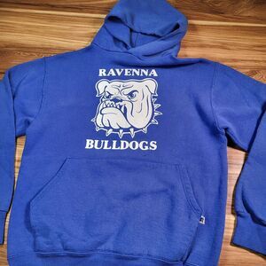 Vintage 90s Russell Athletic Hoodie Mens Medium Blue Pullover Y2K Bulldogs